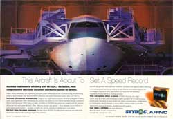Advertisement for SKYDOC product launch campaign for Arinc, Inc., a $400 million avionics leader. Winner of multiple readership and creativity awards, exceeded goals for stories placed and inquiries generated.