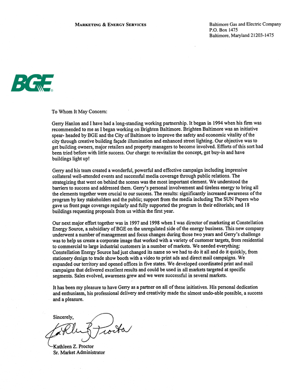 BGE testimonial letter