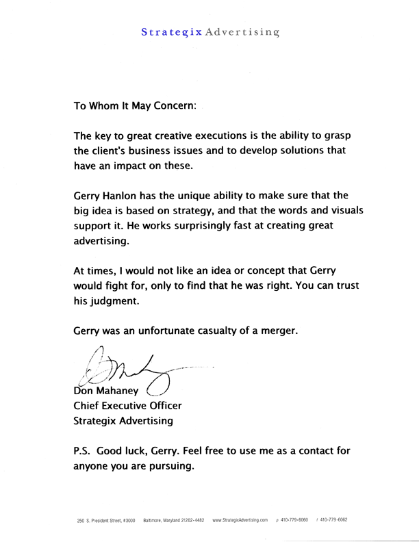 Strategix testimonial letter